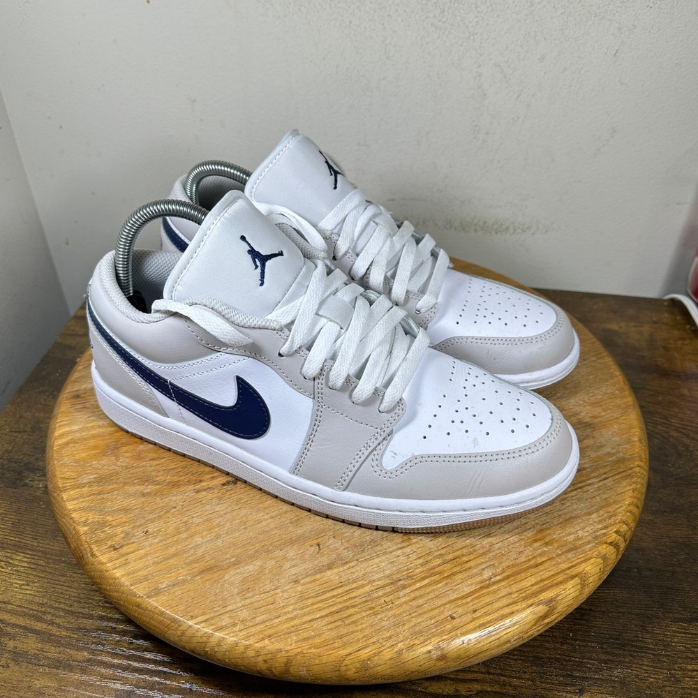 Jordan 1 Low Mens White Grey Midnight Navy Sneakers 553558-146 Size 9